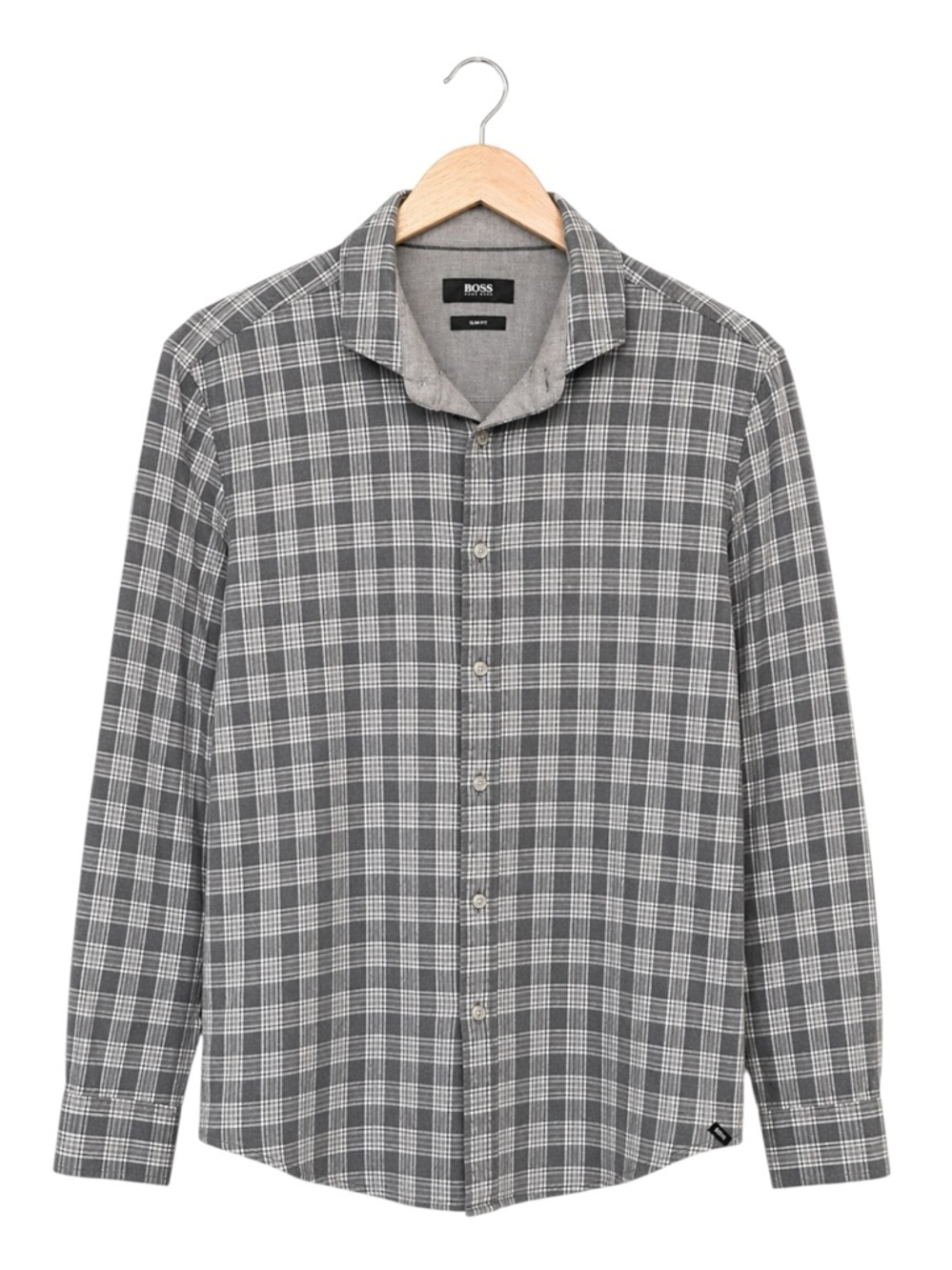 Hugo Boss Mens Slim Fit‎ Plaid Button Up Shirt Large Gray Career Business Office